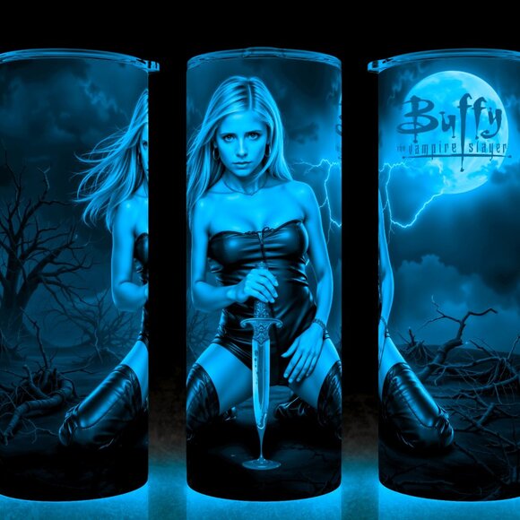 Glow in the Dark Buffy The Vampire Slayer Knelling with Knife Cup Mug Tumbler - Picture 1 of 4